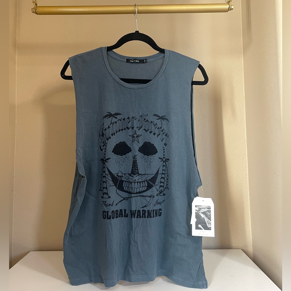 OBEY Summer Forever Thank You Global Warming Muscle Tee, size Medium. NWT